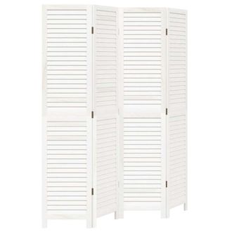 vidaXL Biombo De 4 Paneles Vidaxl, Blanco, Madera Maciza De Paulownia