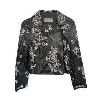 Dolce & Gabbana Black Embellished Leather Jacket Size S