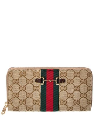 Gucci Horsebit Web Gg Canvas Zip Around Wallet