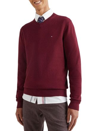 Tommy Hilfiger Mens Pima Org Ctn Cashmere V Neck Mw0mw28047 Pullovers, Purple (Deep Rouge), L