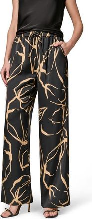 DKNY Print Wide Leg Satin Pants in Black/fawn at Nordstrom, Size X-Large
