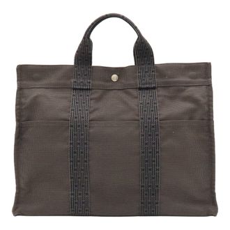 Herm&egrave;s Gray Fabric Handbag Tote Bag (Pre-Owned)