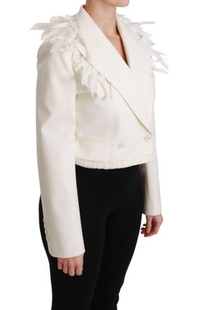 Dolce & Gabbana Womens White Double Breasted Coat Wool Jacket Clothing