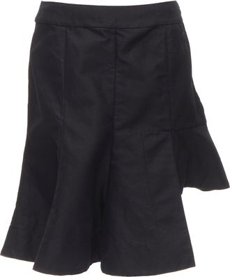 Marni black cotton linen asymmetric step hem pleated flared skirt IT42 S