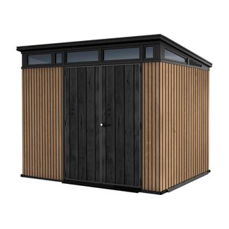 Keter Pent 9x7 - Caseta De Jard&iacute;n 279x226x218 Cm 2 Puertas Para Almacenamiento De Herramientas Acabado Efecto Madera Evotech+ En Resina Marr&oacute;n Y Negra
