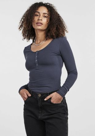 Pieces Langarmshirt PIECES PCKITTE LS TOP NOOS BC, Damen, Gr. XXL, blau (ombre blau), Single Jersey, Obermaterial: 95% Baumwolle, 5% Elasthan, unifarben, sli