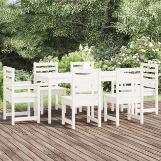 vidaXL Juego De Comedor De Jard&iacute;n 7 Piezas Madera Maciza Pino Blanco Vidaxl