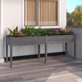 vidaXL Vidaxl - Jardinera Con Forro Madera Maciza De Abeto Gris 203x53x76 Cm