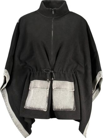 Desigual Contrast Denim Poncho - Dames - Jassen - Zwart - Maat: ONE Size Denim