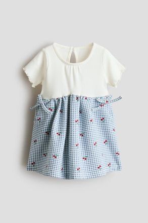 H&M Textured Jersey Dress in Light Blue/checked at Nordstrom, Size 12M
