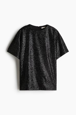 H&M Paillettenshirt - Schwarz/Glitzernd
