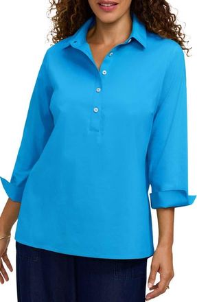 Foxcroft Therese Button Back Popover Shirt in Malibu Blue at Nordstrom, Size X-Small