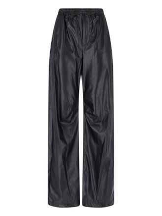 Maison Margiela Wide-Leg Faux Leather Pants with Gathered Waistband and Side Pockets
