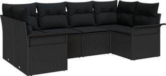 vidaXL Vidaxl - Garden Sofa Set with Cushion 6 pcs Black Poly rattan