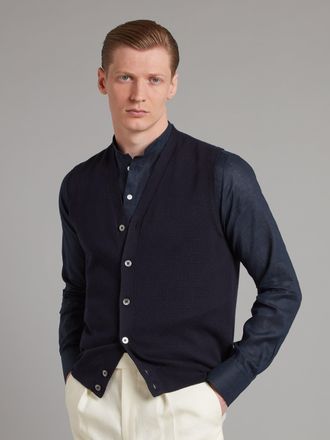 Oliver Brown Sleeveless Cardigan Cashmere Blend - Navy