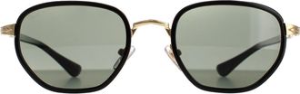 Persol Round Gold and Black Green Polarized PO2471S Sunglasses