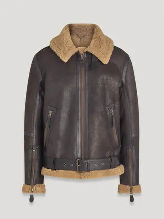 Belstaff Belstaff Chaqueta Wilder para hombre Piel de oveja estilo aviador Ébano/Arenisca oscura 44