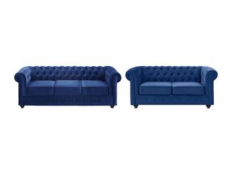 Vente-Unique Divano 3+2 posti Velluto Blu reale - CHESTERFIELD