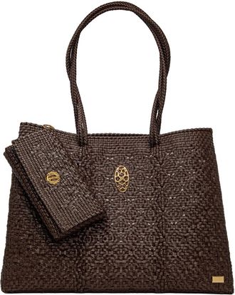 Lola's Bag Womens Travel Woven Tote Bag With Clutch In Brown