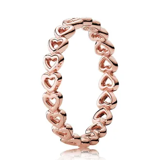 Pandora 14K Rose Gold-Plated Heart Band Ring, Size 50