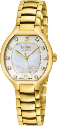 Gevril Group Womens Lugano Swiss Diamond White MOP Dial 316L Stainless Steel IPYG Bracelet Watch - Gold - One Size