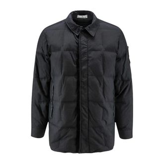 Stone Island Nylon Donsparka Met Zijlogo - Heren - Winterjassen - Zwart - S - Nylon - Jassen