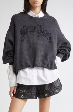 R13 New York Appliqué Balloon Sweatshirt in Washed Black at Nordstrom, Size Medium