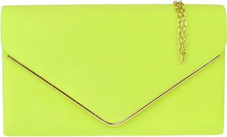 Girly HandBags Womens Faux Suede Clutch Bag Envelope Metallic Handbag Medium Lime