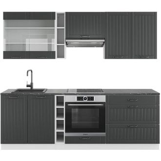 Vicco Mueble De Cocina Fame-line, Antracita Casa De Campo/blanco, 235 Cm Sin Encimera, Vicco