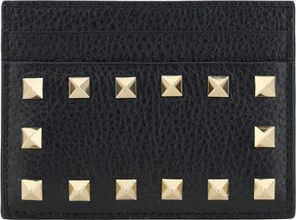 Valentino Garavani Black Leather Rockstud Card Holder
