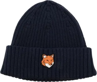 Maison Kitsuné Navy Blue Logo Patch Beanie Hat