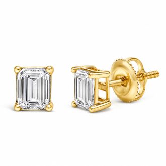 House of Brilliance 14K Gold Emerald Cut Lab-Grown Diamond Solitaire Stud Earrings with Screw Backs