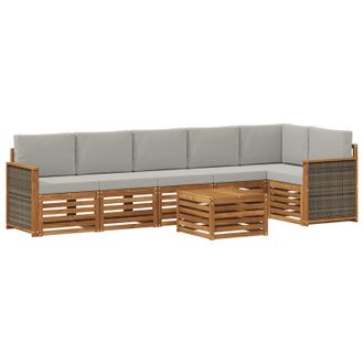 vidaXL Conjunto De Sof&aacute; Seccional Con Coj&iacute;n 6 Pcs Natural Y Gris Claro Vidaxl