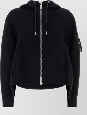 sacai cotton blend nylon hooded zip sweatshirt