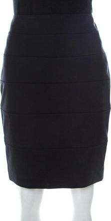 Escada Navy Blue Stretch Crepe Panelled Pencil Skirt