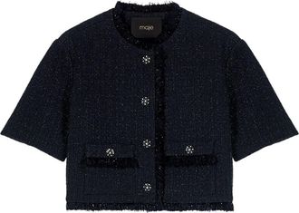 Maje Short shiny tweed jacket in Black at Nordstrom, Size 38 Eu