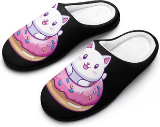 Generic Cute Cat Donut Womens Slippers Warm House Slippers Indoor House Shoes with Anti-Skid Rubber Sole