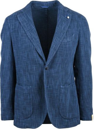 L.B.M. 1911 Blue Cotton Linen Silk Fitted Jacket