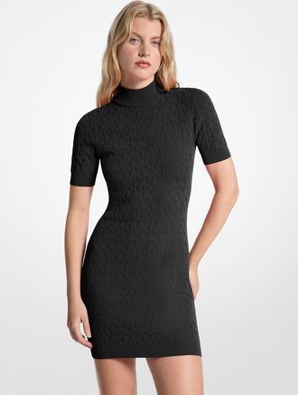 Michael Kors Logo Jacquard Knit Mock Neck Dress