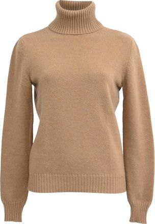 Max Mara Knitted Rolled Neck Sweater in Brown Wool
