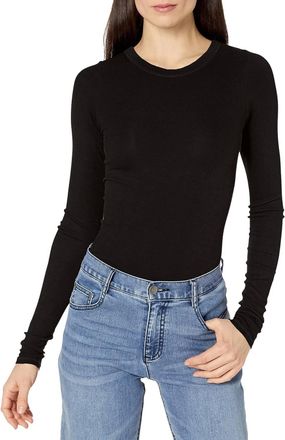 Enza Costa Soft Viscose Silk Ribbed Long Sleeve Shirt In Black