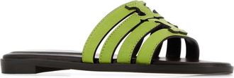 Tory Burch Womens Green Leather Ines Slippers Lightchartreusedarkcocoa Flat Shoes