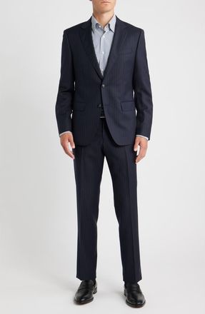 BOSS Huge Slim Fit Navy Pinstripe Wool Suit in Dark Blue at Nordstrom, Size 40 Regular