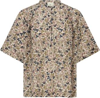 Julie Fagerholt - Heartmade Overhemden, Dames, Beige, S, Katoen, Volumineuze Blouse met Mandarin Kraag