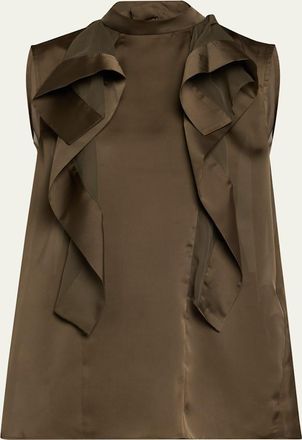 sacai Ruffle High Neck Satin Chiffon Blouse