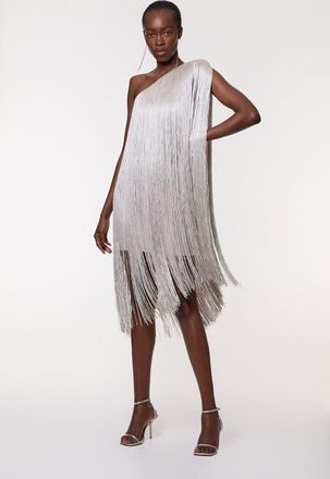 Karen Millen Petite Fringe Mini Dress in Silver at Nordstrom, Size 10