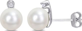 Delmar Freshwater Pearl & Diamond Stud Earrings in White at Nordstrom Rack