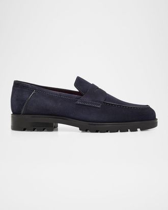 Santoni Men & apos;s Rock Suede Lug Sole Penny Loafers