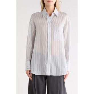 TWP Big Joe Stripe Cotton & Silk Button-Up Shirt in Harbor Grey Multi at Nordstrom Rack, Size X-Small/small