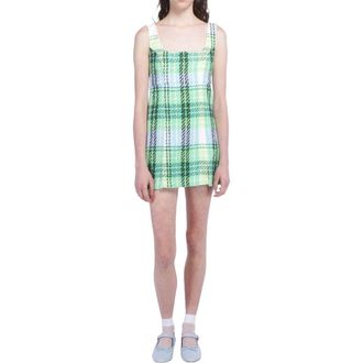 Anna Sui Capri Plaid Mini Dress in Lime Multi at Nordstrom, Size 0